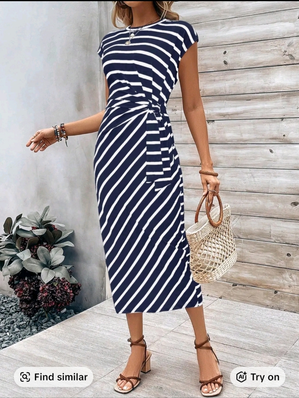 Elegant Striped Navy and White Maxi Dress